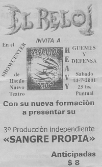 Flyer 2001, was `Sangre Propiathe first name of `Mercado de Almas??