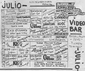 Program of a video bar 1990